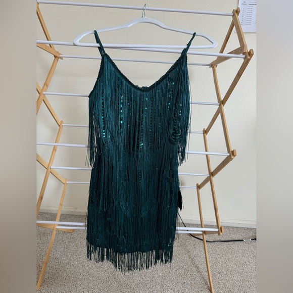Lulus Dresses & Skirts - Lulu's Teal Fringe Dress